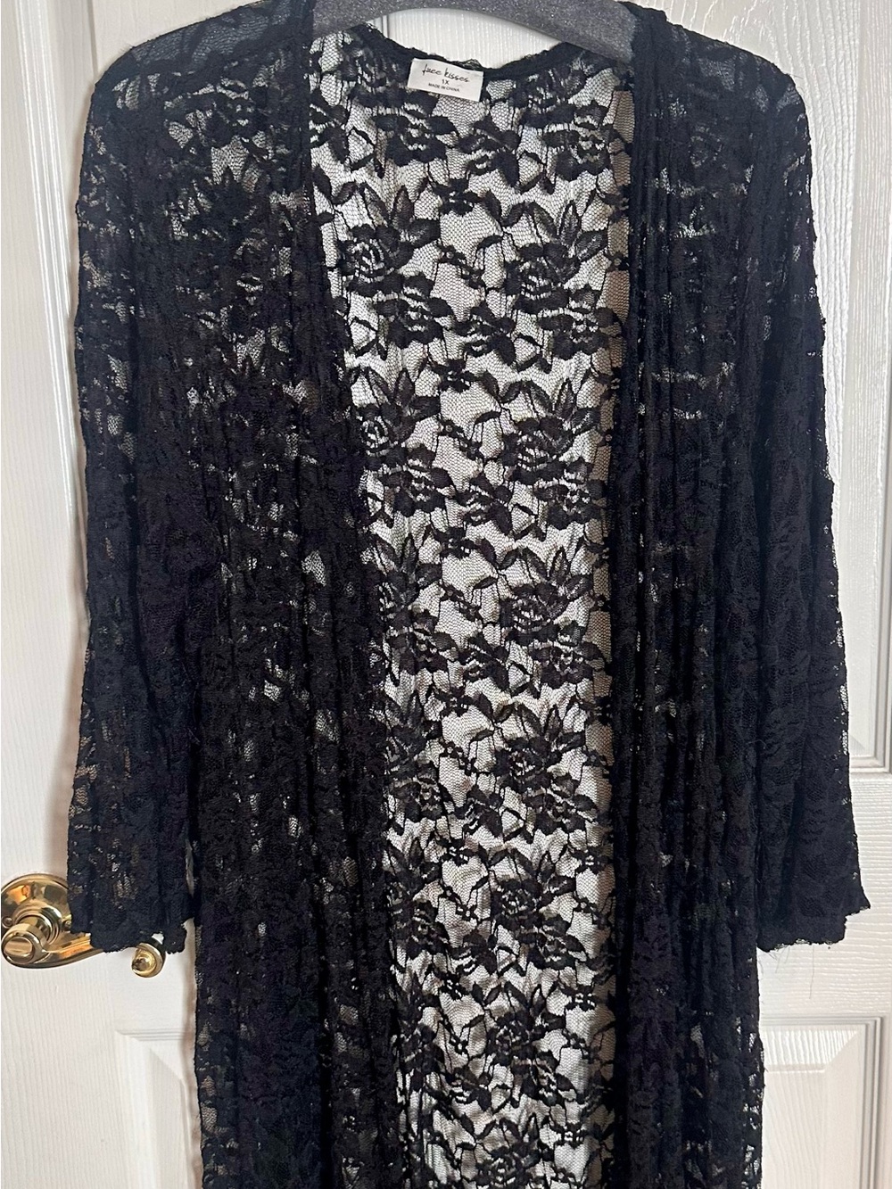 Free Kisses Black Sheer Lace Duster Robe